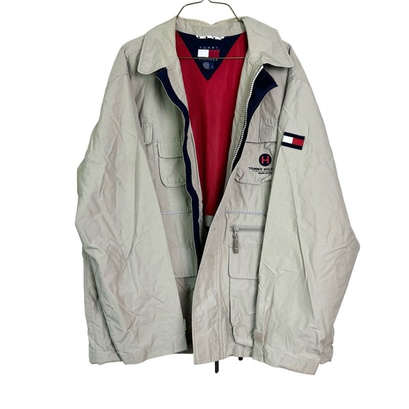 Tommy Hilfiger VINTAGE 90s Y2K tan khaki lightweight jacket Men's Size LARGE - Picture 1 of 14